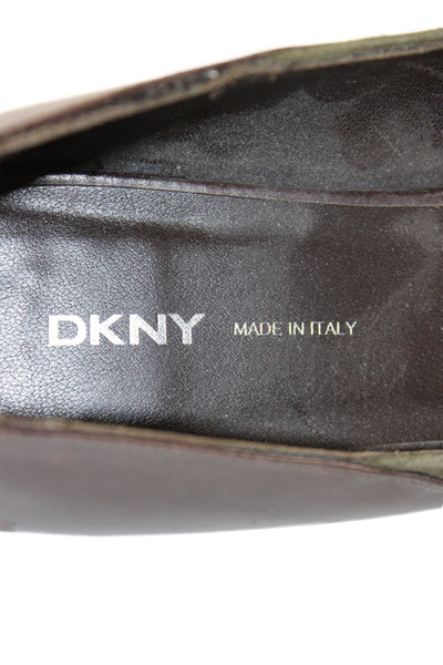 DKNY Women's Suede Leather Bow Slip-On kitten Heel Shoes Green Size 5.5