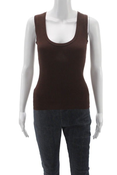 The Tile Club Women Basic Brown Ribbed Knit Scoop Neck Sleeveless Tank Size XS