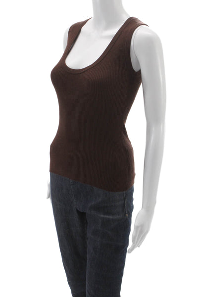 The Tile Club Women Basic Brown Ribbed Knit Scoop Neck Sleeveless Tank Size XS