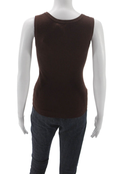 The Tile Club Women Basic Brown Ribbed Knit Scoop Neck Sleeveless Tank Size XS