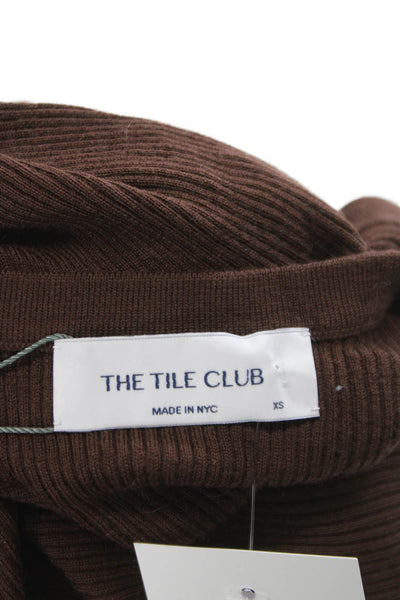 The Tile Club Women Basic Brown Ribbed Knit Scoop Neck Sleeveless Tank Size XS