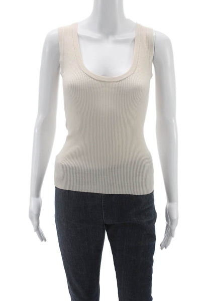The Tile Club Women Basic Ivory Ribbed Knit Scoop Neck Sleeveless Tank Size XS
