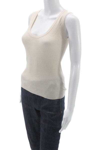 The Tile Club Women Basic Ivory Ribbed Knit Scoop Neck Sleeveless Tank Size XS