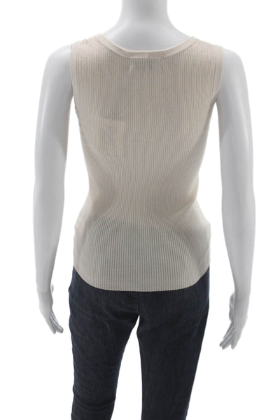 The Tile Club Women Basic Ivory Ribbed Knit Scoop Neck Sleeveless Tank Size XS