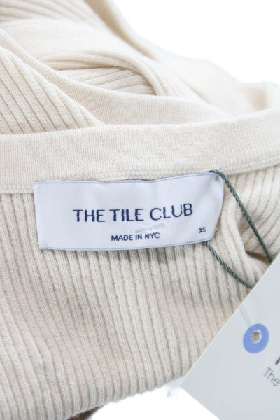 The Tile Club Women Basic Ivory Ribbed Knit Scoop Neck Sleeveless Tank Size XS