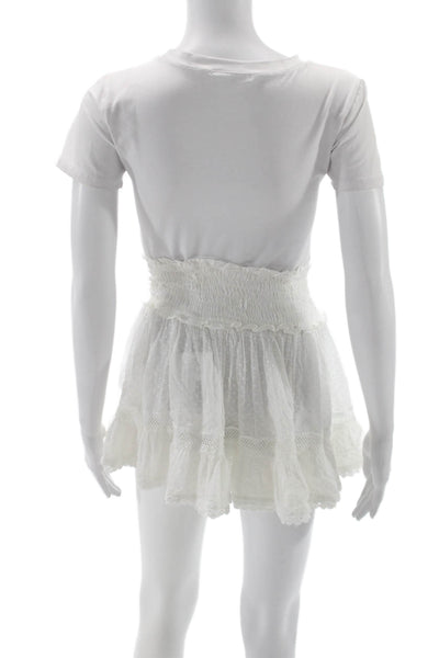 Sunday Women Mini Polka Dot White Skirt Pull On Size S