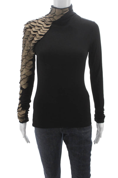 Gracia Women Black Turtleneck Dragon Long Sleeve Blouse Rayon Blend Size S