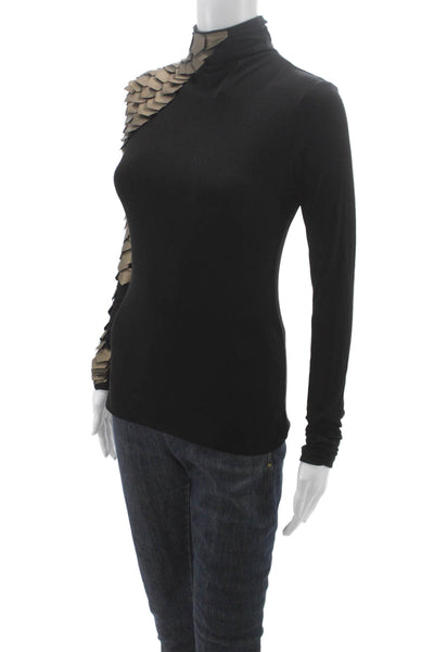Gracia Women Black Turtleneck Dragon Long Sleeve Blouse Rayon Blend Size S