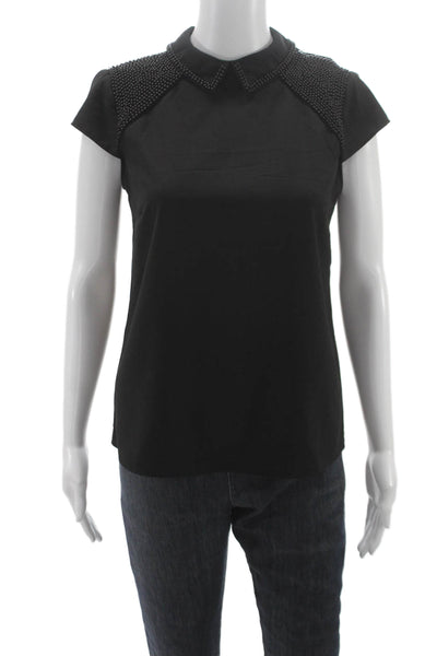 Catherine Catherine Malandrino Women Short Sleeve Black Blouse Size XS