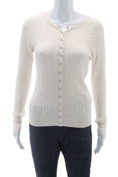 Zara Womens Ivory Cardigan Long Sleeve Round Neck Solid Classic Fall Size M