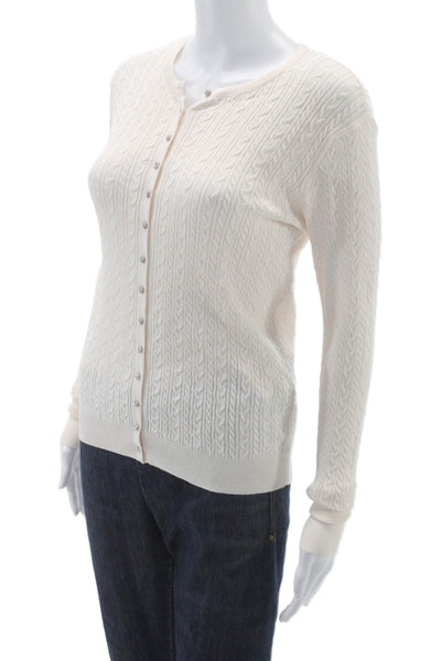 Zara Womens Ivory Cardigan Long Sleeve Round Neck Solid Classic Fall Size M