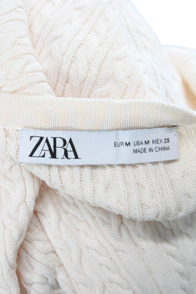 Zara Womens Ivory Cardigan Long Sleeve Round Neck Solid Classic Fall Size M