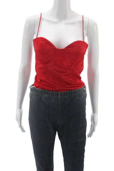Zara Womens Corset Top Red Sleeveless Zip Solid Party Size M