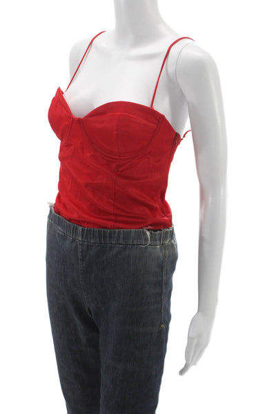 Zara Womens Corset Top Red Sleeveless Zip Solid Party Size M
