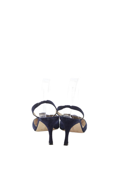 Manolo Blahnik Womens Suede Pointed Toe Slingbacks Pumps Navy Blue Size 40 10