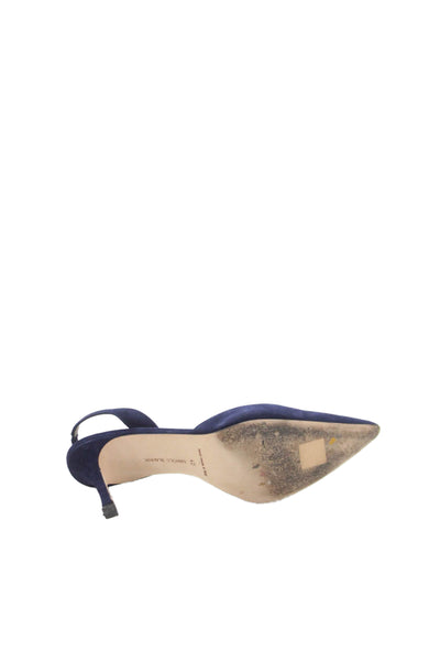 Manolo Blahnik Womens Suede Pointed Toe Slingbacks Pumps Navy Blue Size 40 10