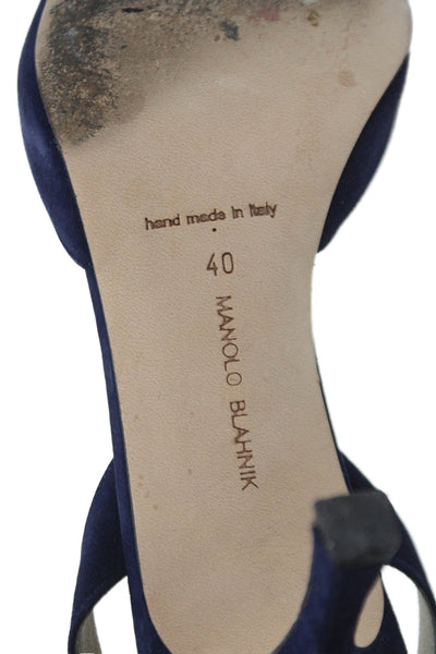 Manolo Blahnik Womens Suede Pointed Toe Slingbacks Pumps Navy Blue Size 40 10