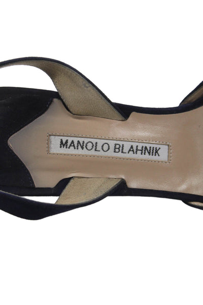 Manolo Blahnik Womens Suede Pointed Toe Slingbacks Pumps Navy Blue Size 40 10
