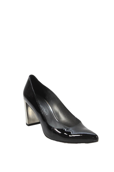 Stuart Weitzman Womens Pointed Toe Silver Tone Heel Pumps Black Size 10