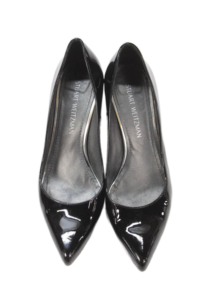 Stuart Weitzman Womens Pointed Toe Silver Tone Heel Pumps Black Size 10