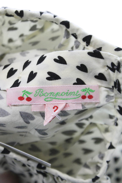 Bonpoint Girls Long Sleeve Crew Neck Heart Printed Top White Black Size 2T