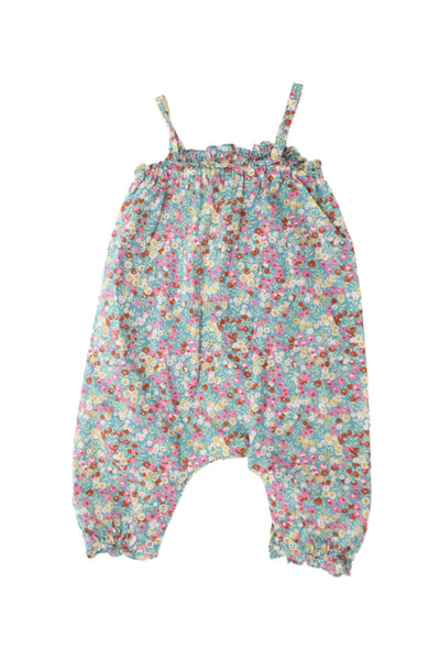 Bonpoint Girls Spaghetti Strap Square Neck Floral One Piece Blue Cotton Size 6M