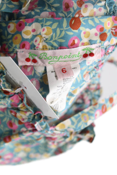 Bonpoint Girls Spaghetti Strap Square Neck Floral One Piece Blue Cotton Size 6M