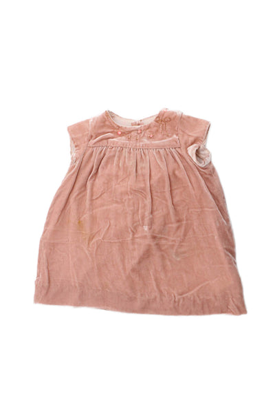 Bonpoint Girls Short Sleeve Crew Neck Velour Shift Dress Pink Size 2