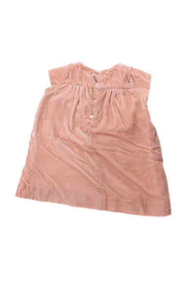 Bonpoint Girls Short Sleeve Crew Neck Velour Shift Dress Pink Size 2