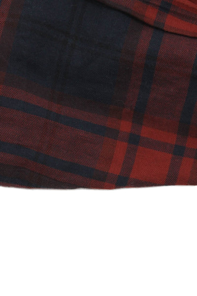 Bonpoint Girls Long Sleeve Crew Neck Knit Plaid Dress Navy Brown Size 18M
