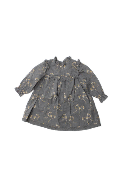 Bonpoint Girls Long Sleeve Crew Neck Lace Trim Floral Dress Gray Size 12M