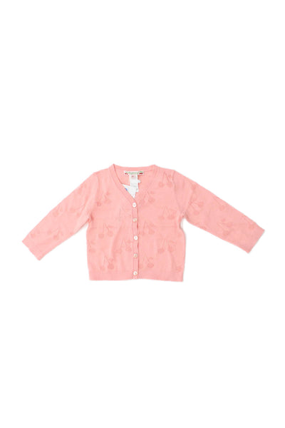 Bonpoint Girls Button Front Logo Open Knit Cardigan Sweater Pink Cotton Size 12M