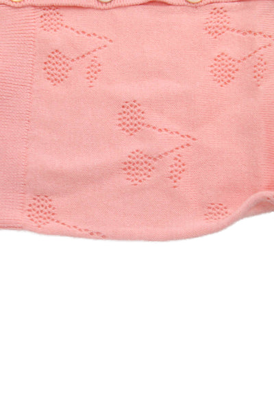 Bonpoint Girls Button Front Logo Open Knit Cardigan Sweater Pink Cotton Size 12M