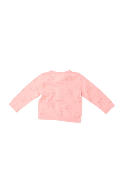 Bonpoint Girls Button Front Logo Open Knit Cardigan Sweater Pink Cotton Size 12M