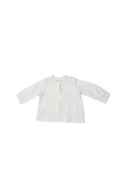 Bonpoint Girls Button Front Long Sleeve Crew Neck Striped Shirt White Navy 12M