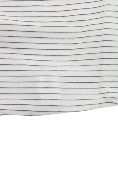 Bonpoint Girls Button Front Long Sleeve Crew Neck Striped Shirt White Navy 12M