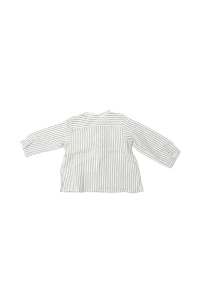 Bonpoint Girls Button Front Long Sleeve Crew Neck Striped Shirt White Navy 12M