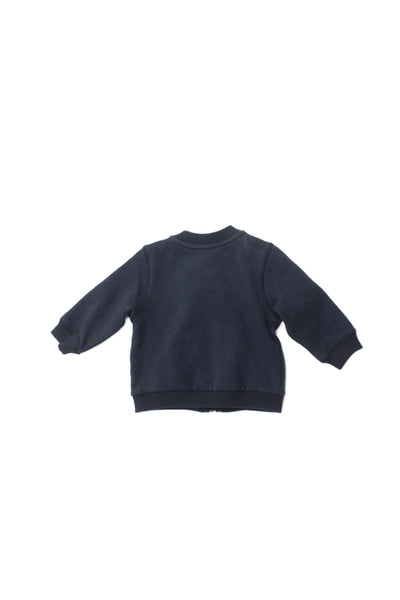 Bonpoint Girls Front Zip Crew Neck 67 Sweatshirt Navy Blue Cotton Size 12M