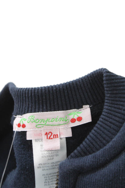 Bonpoint Girls Front Zip Crew Neck 67 Sweatshirt Navy Blue Cotton Size 12M