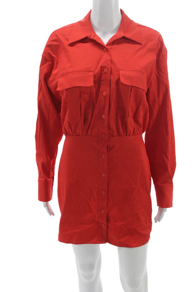 Zara Womens Shirt Dress Red Collared Long Sleeve Button Cotton Blend Size S