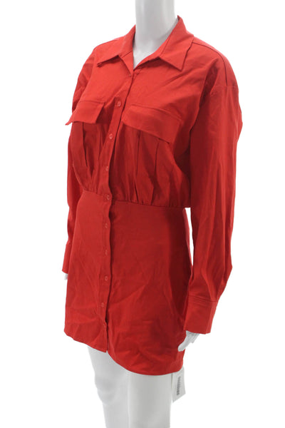 Zara Womens Shirt Dress Red Collared Long Sleeve Button Cotton Blend Size S