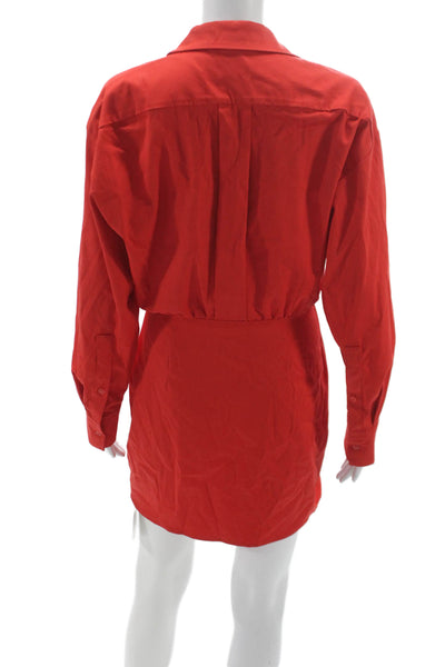 Zara Womens Shirt Dress Red Collared Long Sleeve Button Cotton Blend Size S