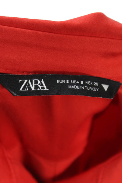 Zara Womens Shirt Dress Red Collared Long Sleeve Button Cotton Blend Size S