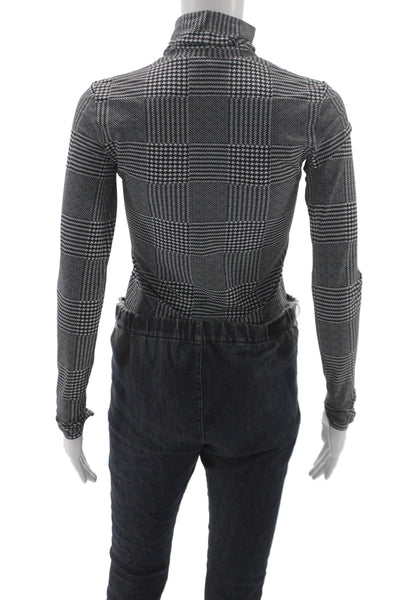 Commando Womens Shaping Bodysuit Multicolor Houndstooth Long Sleeve Size M