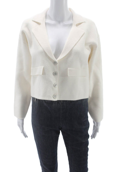 Zara Womens Viscose Basic Jacket Button Solid Long Sleeve White Size S