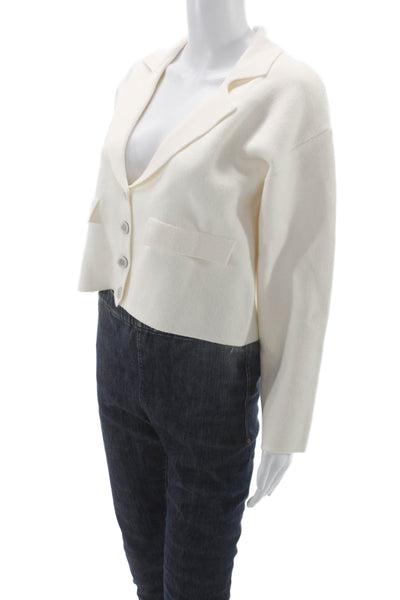 Zara Womens Viscose Basic Jacket Button Solid Long Sleeve White Size S