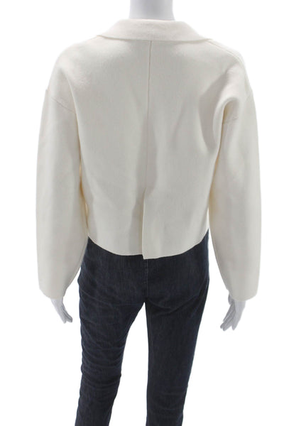 Zara Womens Viscose Basic Jacket Button Solid Long Sleeve White Size S