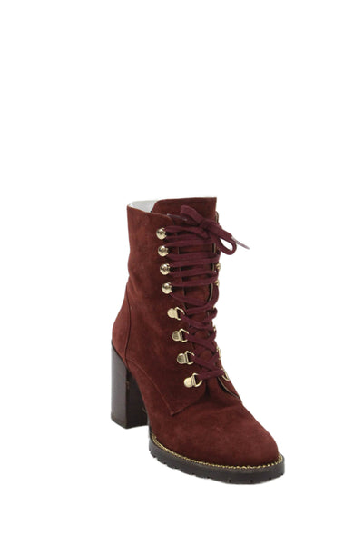 Stuart Weitzman Womens Suede Lace Up Ankle Boots Brown Size 8 B