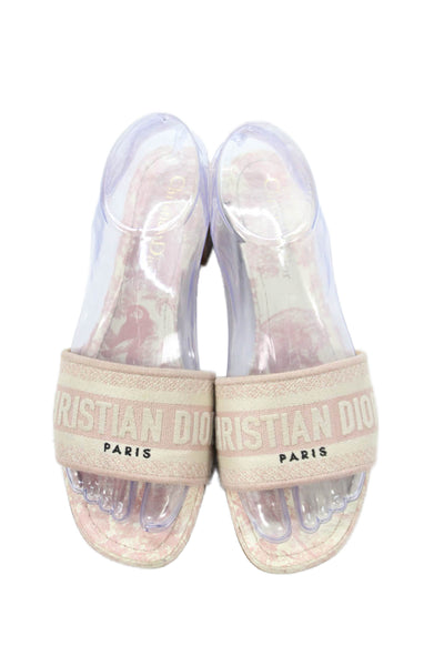 Christian Dior Womens Slide On Sandal Heels Pink White Size 37 7