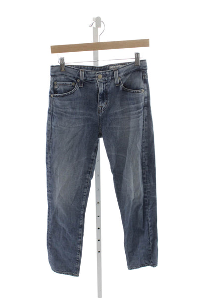AG Womens Straight Blue High Waist Button Cotton Jeans Size 24